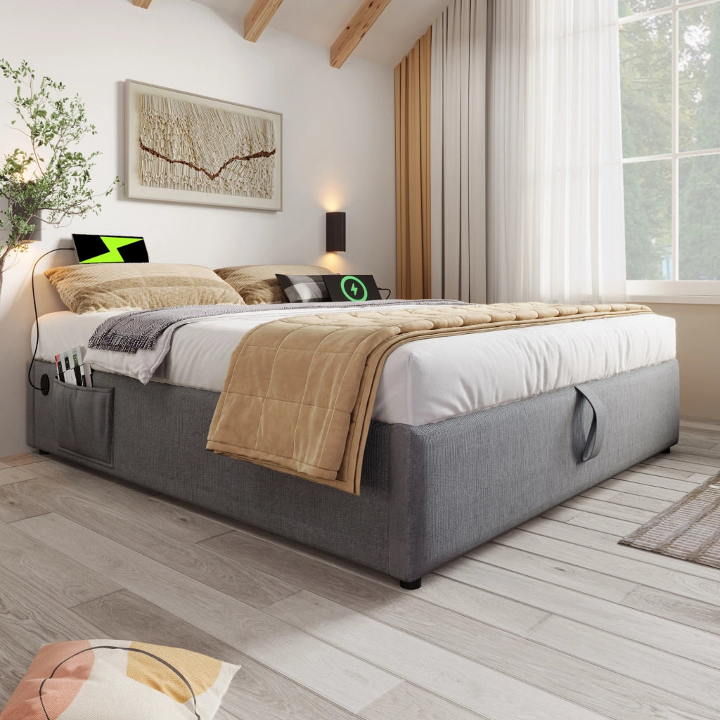 LETTO Contenitore 160x200 cm Grigio con USB Type-C senza testiera