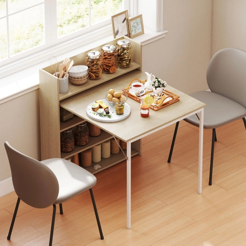 Tavolo da pranzo pieghevole con ripiani effetto rovere