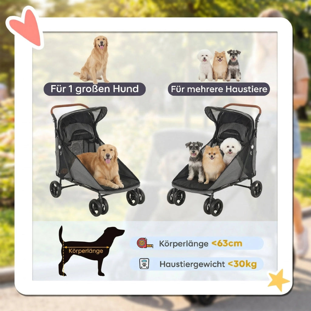 Carrello per Cani Pieghevole ¨C Minimal ¨C Grigio 360¡ã Ruote Rete Cuscino