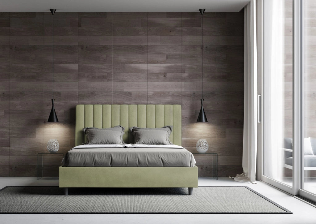 Letto Matrimoniale Francese 140x200 cm con Rete e Contenitore Agueda Tè verde
