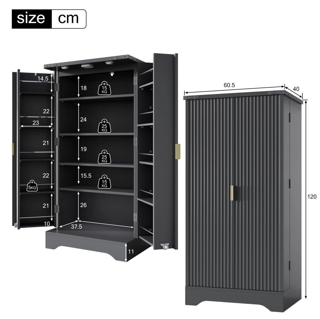 Credenza alta con luce LED sensore; 120x60;5x40 cm; MDF; nero
