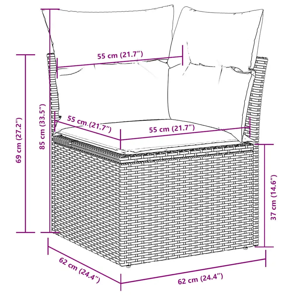 Set Divano da Giardino 9pz con Cuscini Grigio Chiaro Polyrattan 3222361