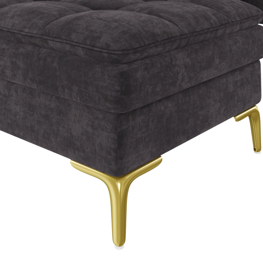 Divano angolare modulare a U 262x134 cm 4-5 posti in chenille nero con 2 cuscini