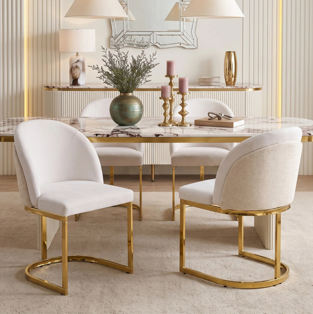 Set 2 sedie da pranzo in chenille beige e oro