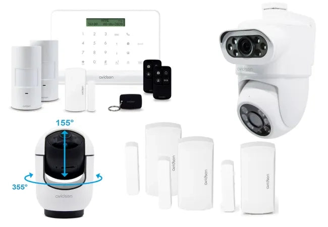 Avidsen Kit Allarme Smart WIFI senza fili PRO con Telecamera da Interno, Telecamera Dual Lens da esterno ed Extra Sensori di Apertura