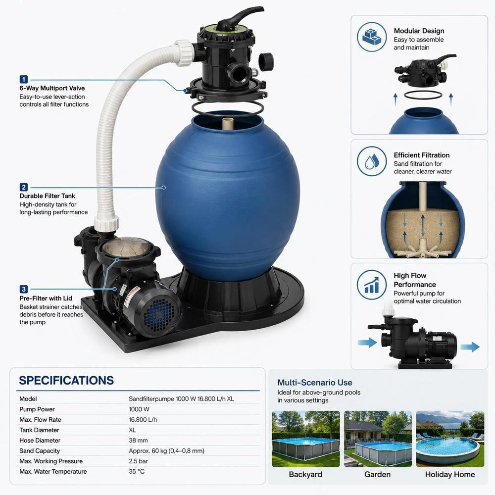 Sand Filter Pump 1000 W 16.800 L/h XL