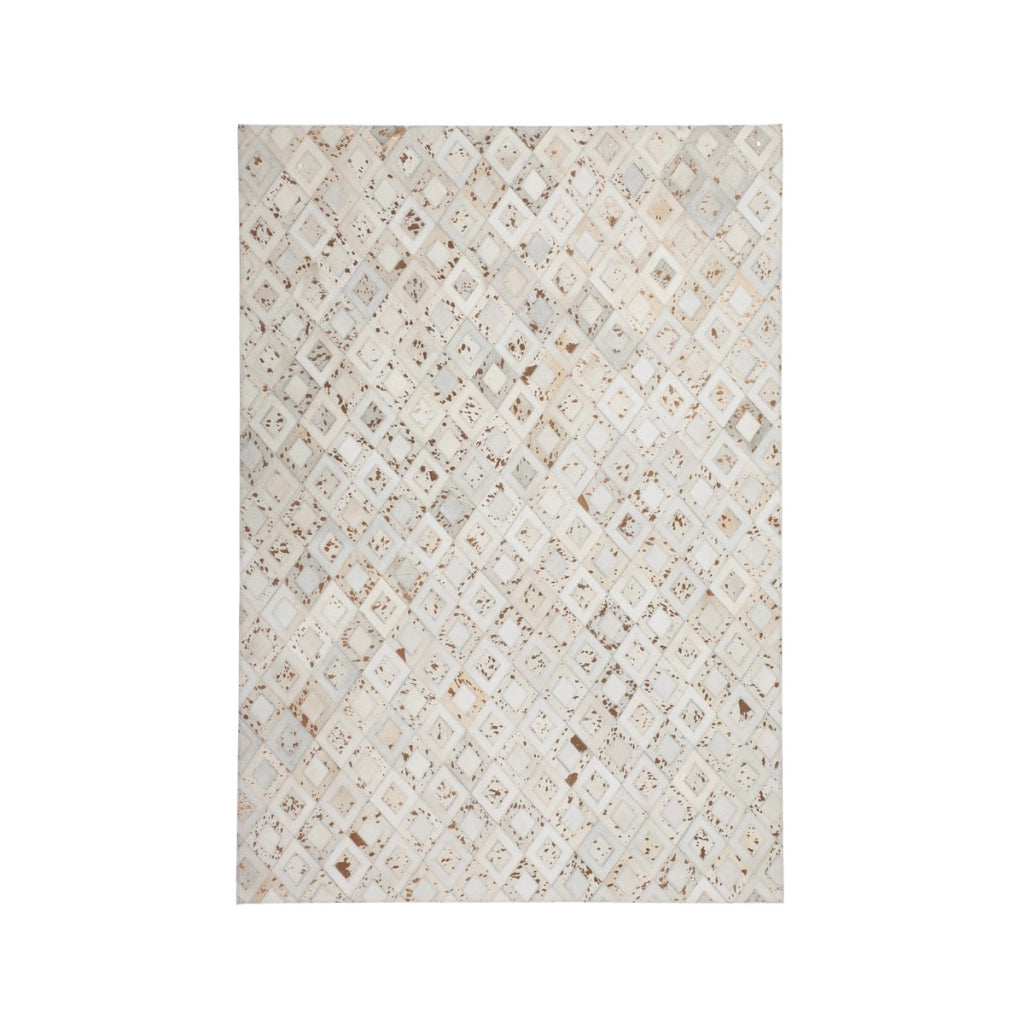 Tappeto di design Dazzle in pelle beige con effetti metallici