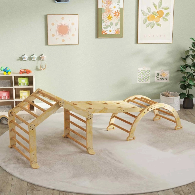 Struttura da arrampicata indoor 9 in 1 con rampa, scivolo, scala e lavagna, per bambini piccoli, in legno.