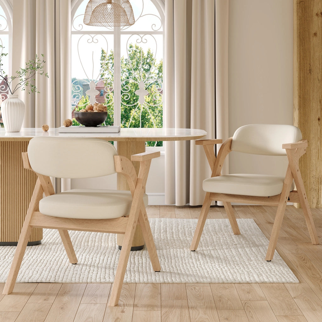 2 sedie da pranzo pieghevoli - Zephmum- Massiccio, comode, stile moderno in lino beige