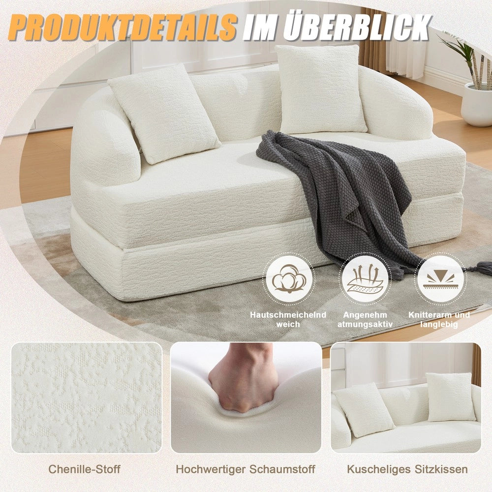 Divano letto ¨C Minimal ¨C 2 posti, beige, tessuto chenille, con cuscini