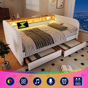 Letto imbottito 140x190 cm con LED e cassetti