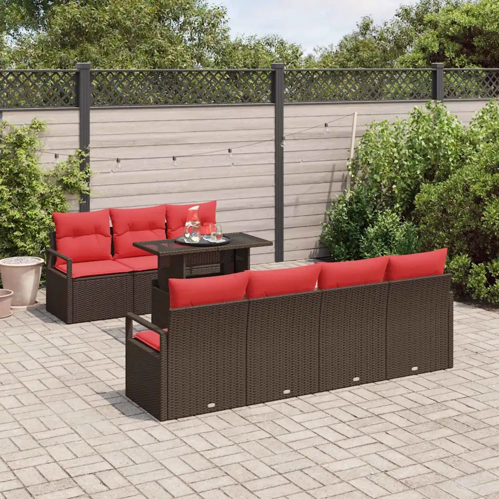 Set Divano da Giardino 8 pcs Marrone e Rosso polyrattan 3348770