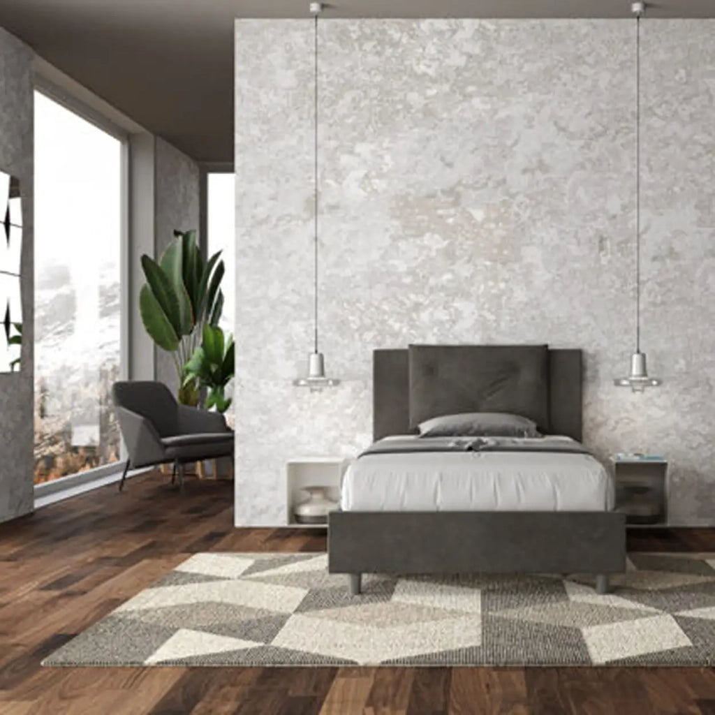Letto una piazza e mezza contenitore imbottito 120x200 microfibra grigio Appia