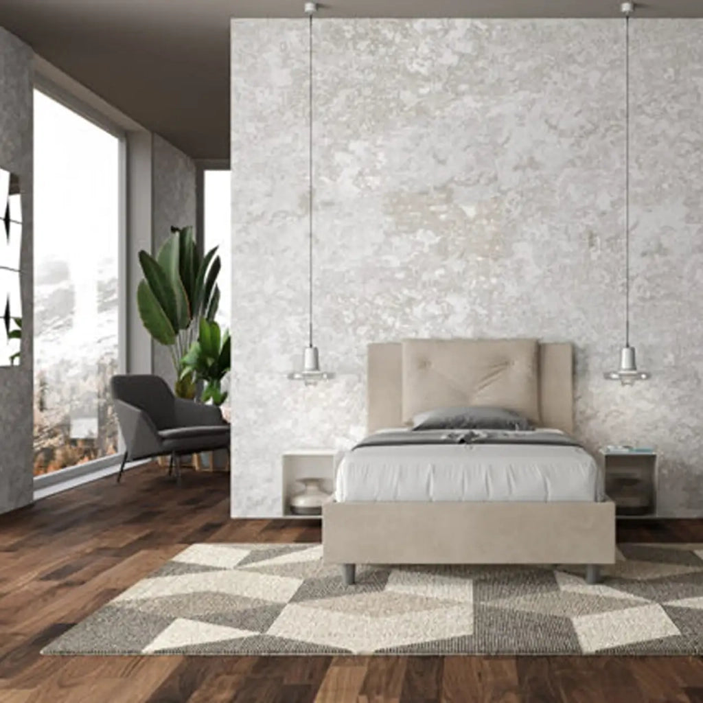 Letto una piazza e mezza con rete imbottito 120x200 microfibra sabbia Appia