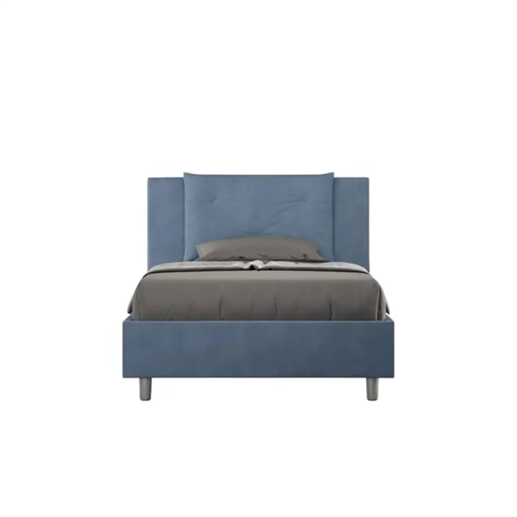 Letto una piazza e mezza con rete imbottito 120x200 microfibra blu Appia