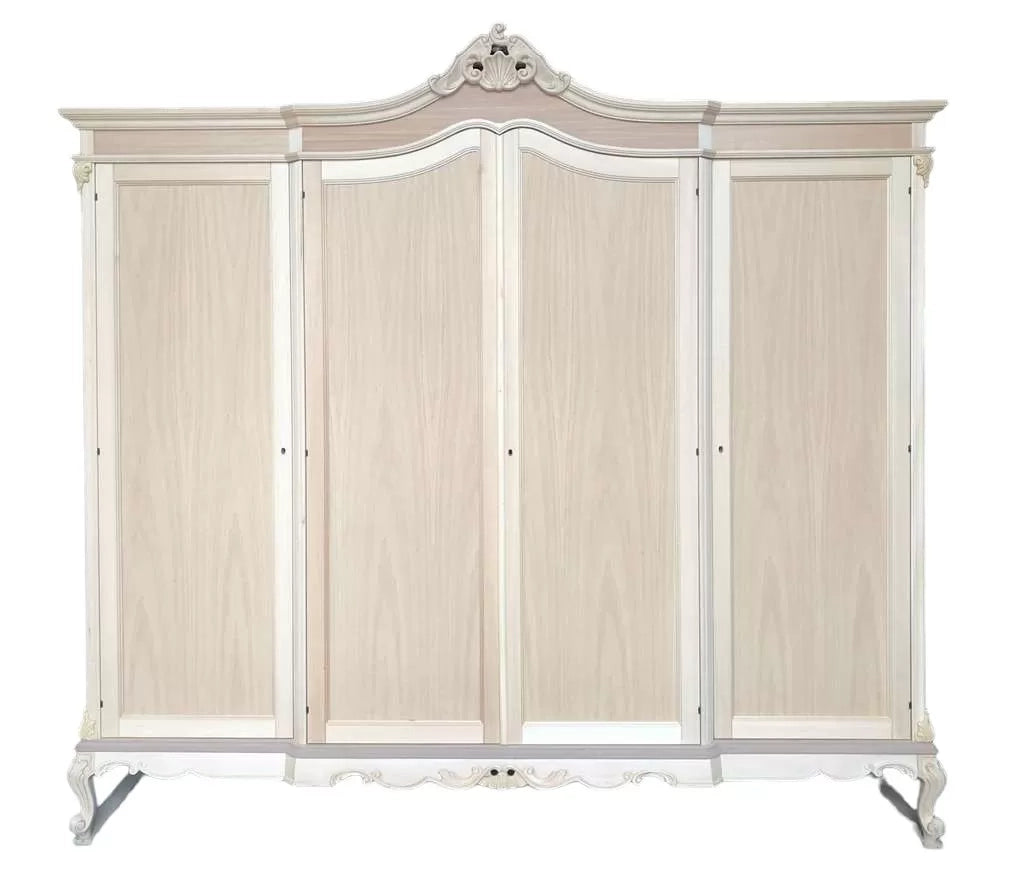Armadio 4 porte classico barocco legno grezzo 225x73x230 - Mobili 2G