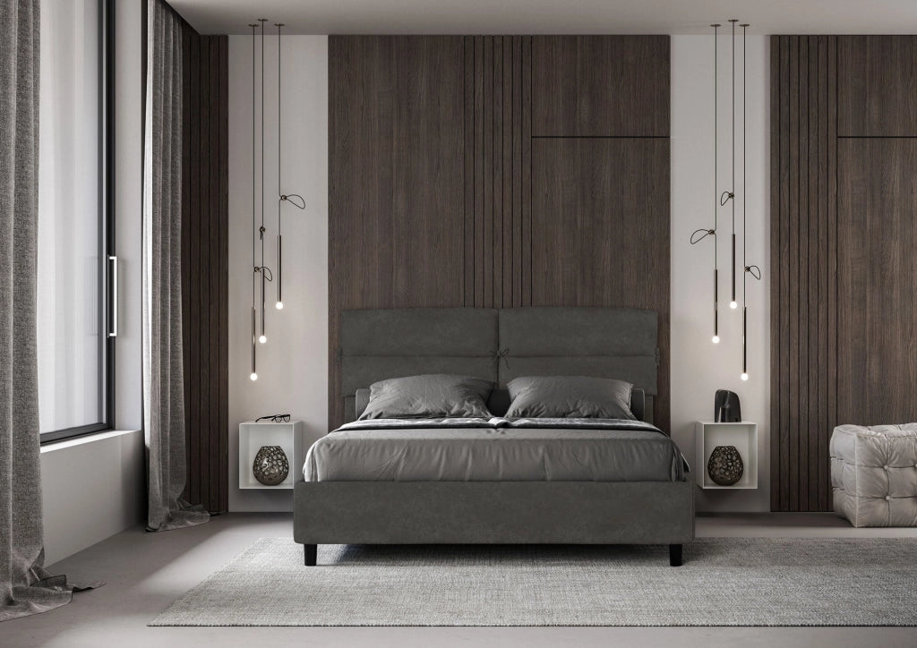 Letto Matrimoniale 160x190 cm con Rete e Contenitore Nandy Grigio