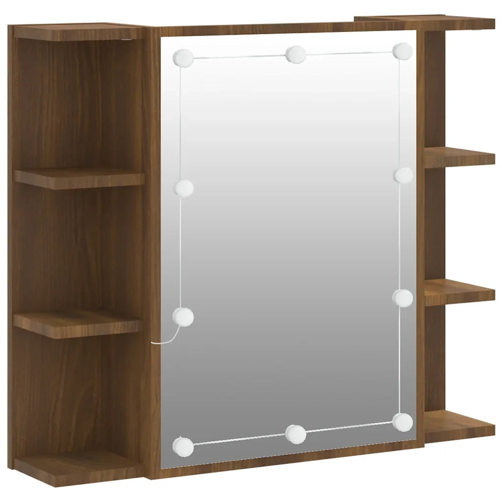 Mobile a Specchio con LED Rovere Marrone 70x16,5x60 cm 820453