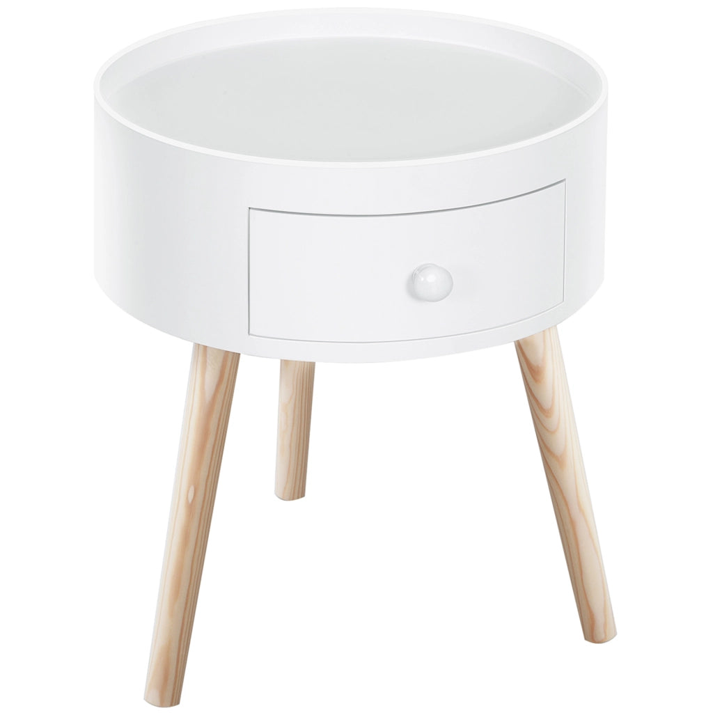 Tavolino con cassetto in legno bianco
