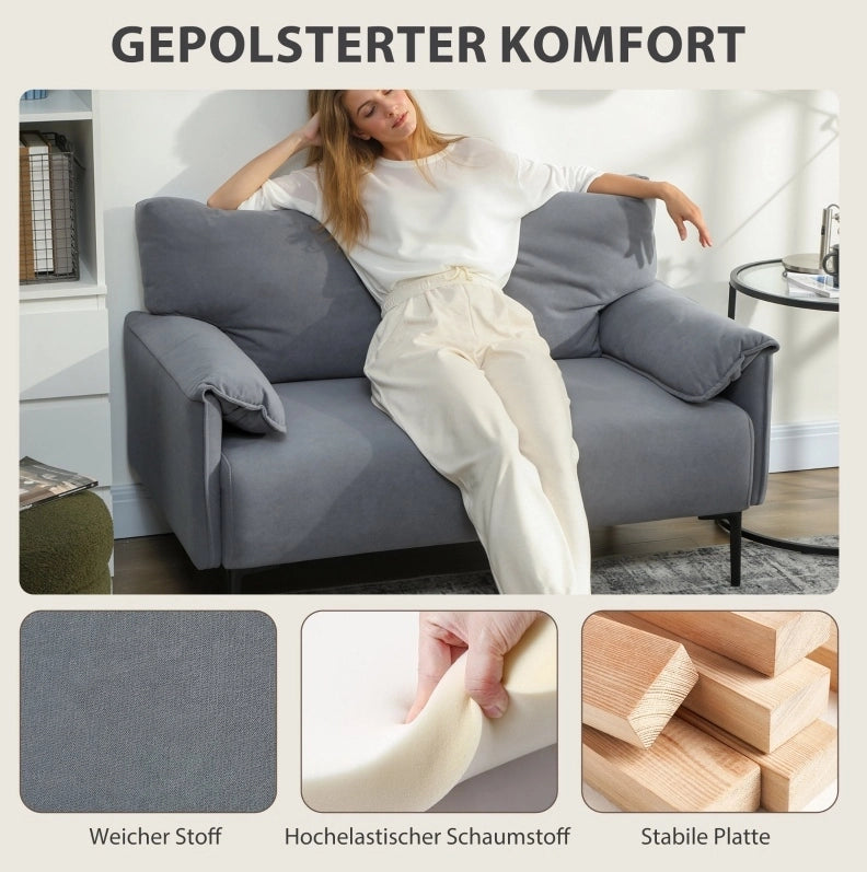 DIVANO 2 posti 127 cm Grigio con 2 cuscini schienale