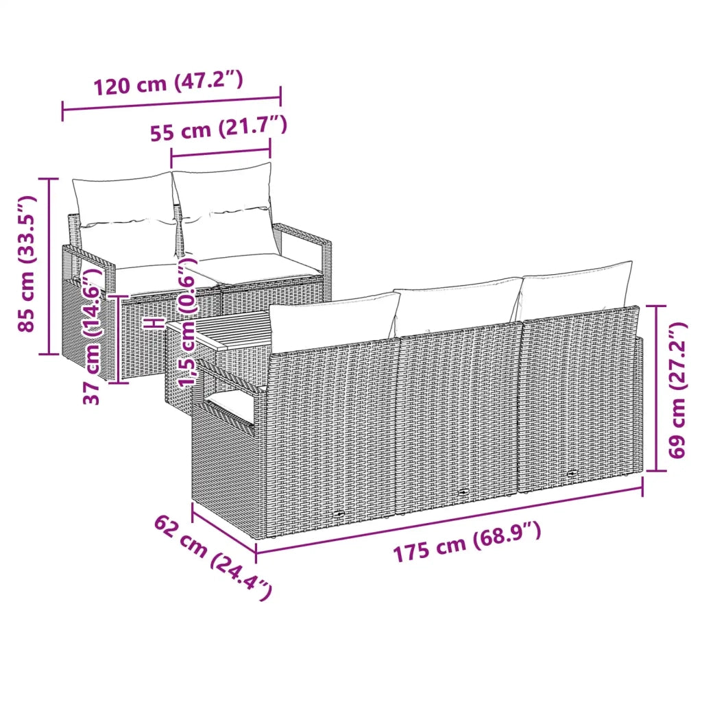 Set Divano da Giardino con cuscino 6 pcs Grigio polyrattan 3347647