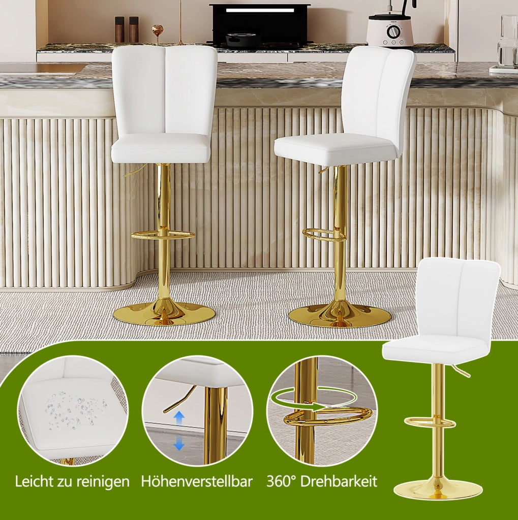 SGABELLO BAR Regolabile 95,5-117,5 cm Bianco/Oro Set da 2 pezzi