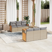 Set Divani da Giardino 7 pz con Cuscini Beige in Polyrattan 3227473