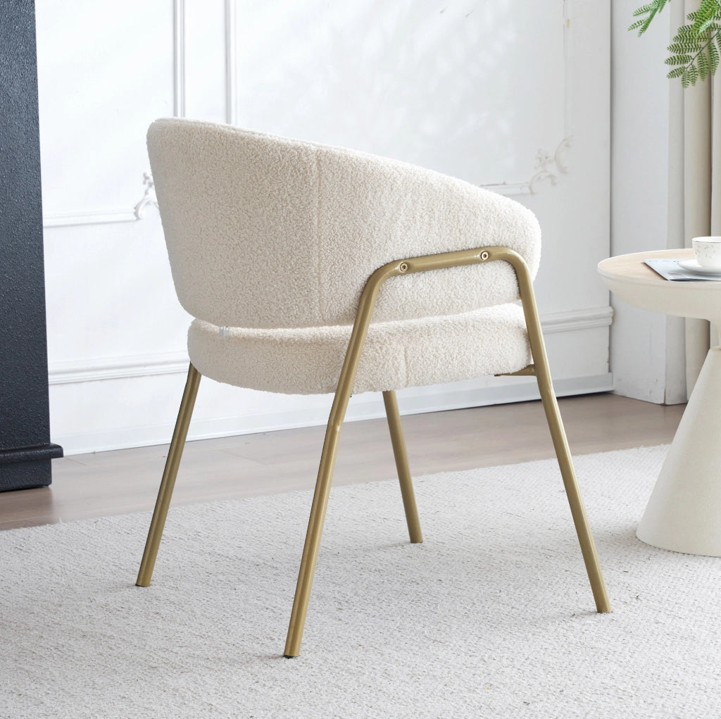 SEDIA DA PRANZO Bianca in fleece con gambe dorate