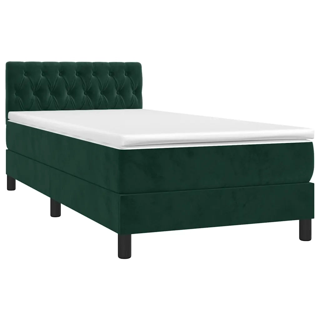 Letto a Molle con Materasso e LED Verde Scuro 90x200cm Velluto