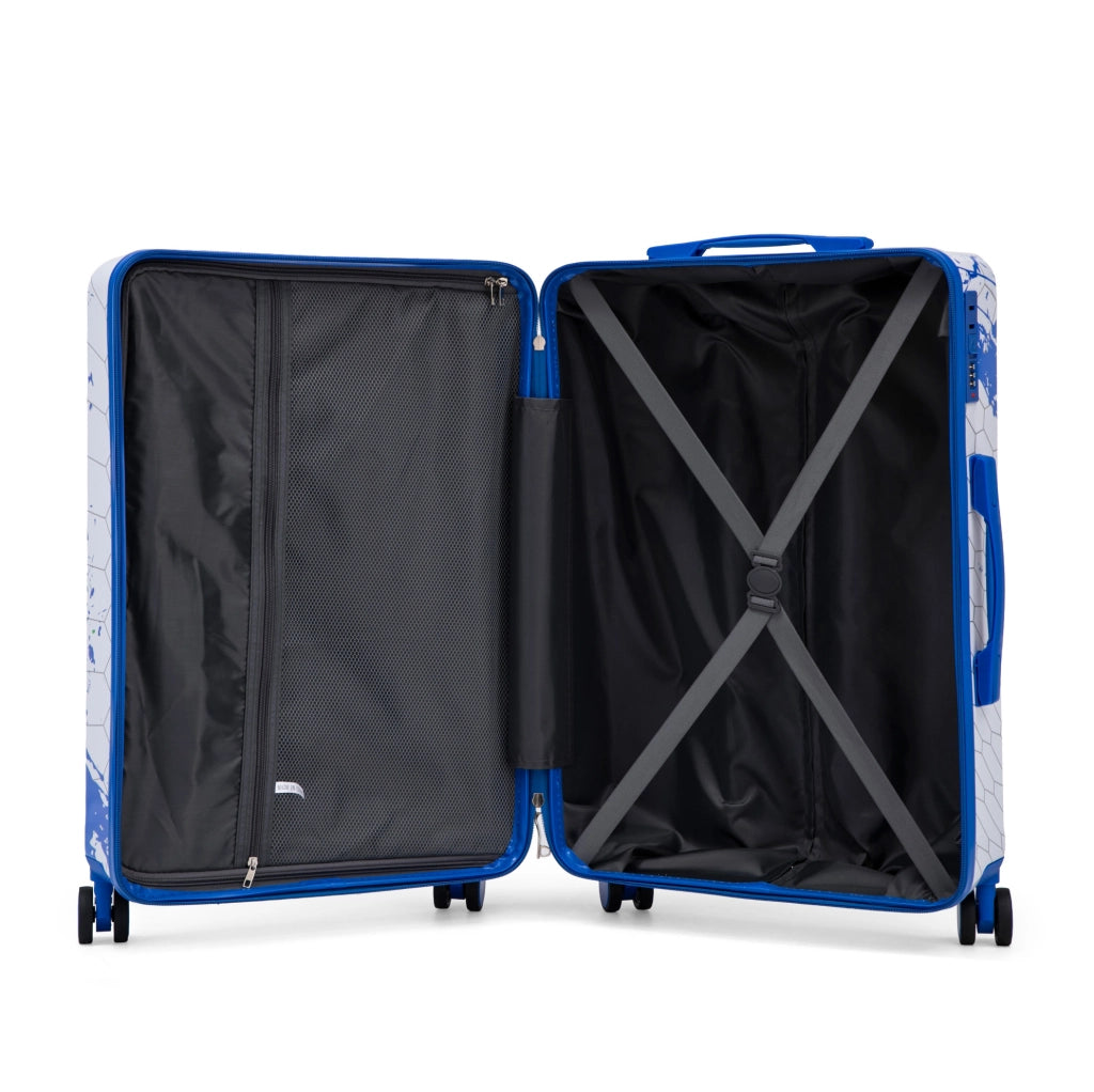 Set Valigie Rigide 3 Pezzi in PC con Stampa a Macchie e Lucchetto a Combinazione, Blu - 20", 24", 28"
