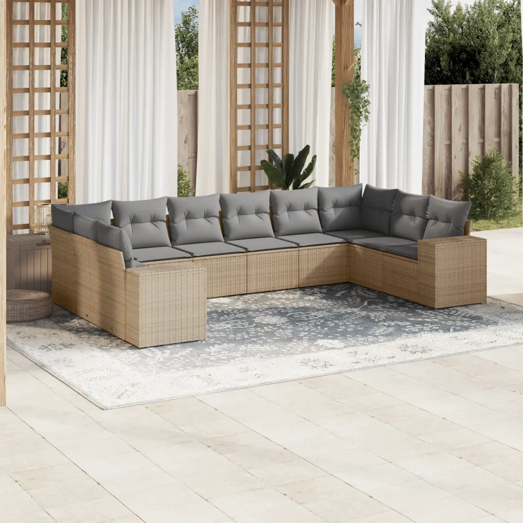 Set Divano da Giardino 10 pz con Cuscini Beige in Polyrattan 3223068