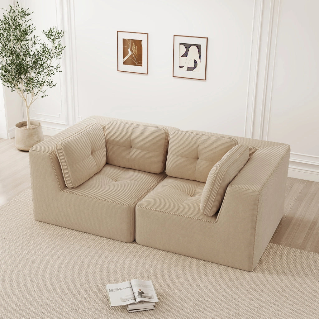 Divano Angolare Modulare 2 Posti ¨C Xylo ¨C Velluto a Coste, Beige