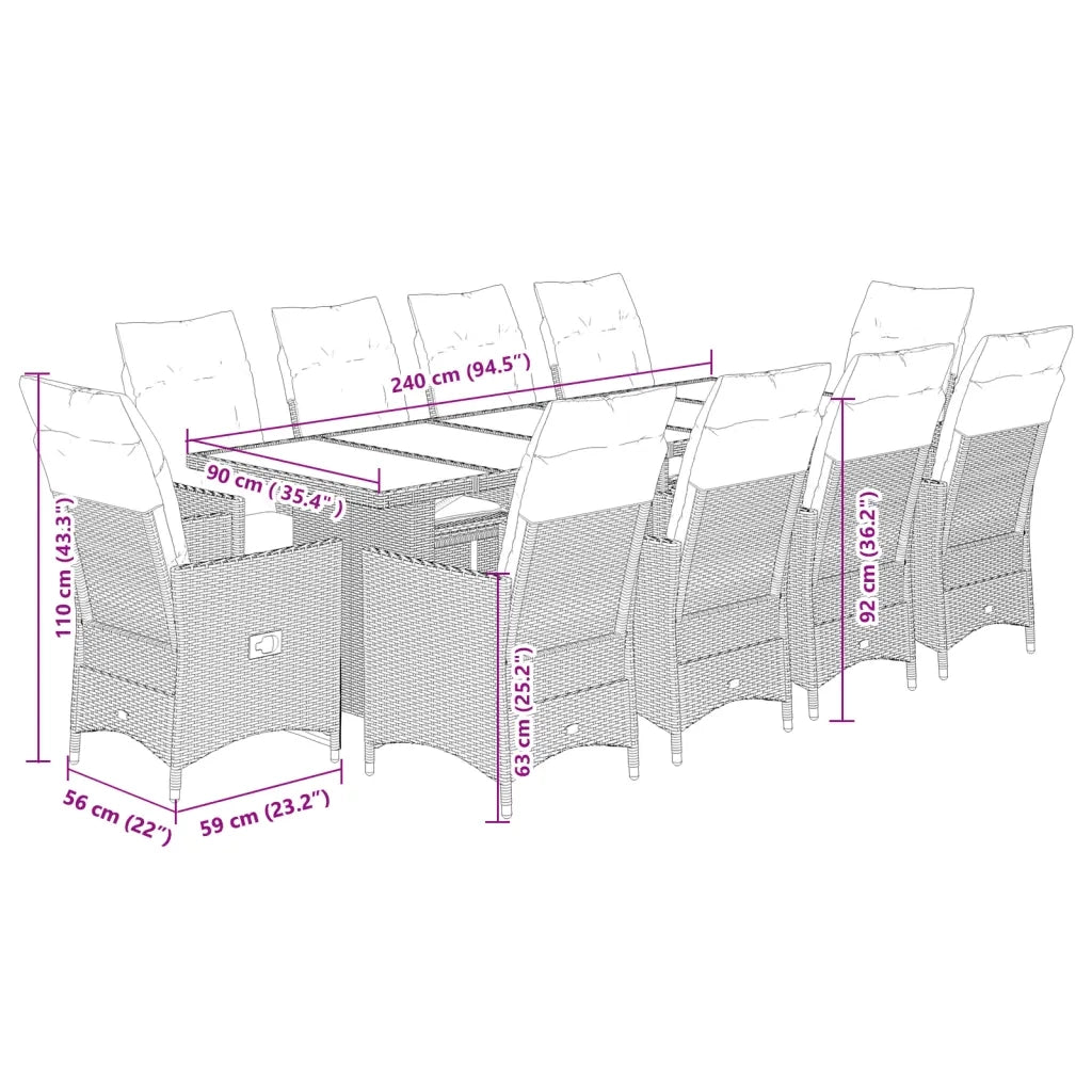 Set da Bistrò da Giardino 11 pz con Cuscini Nero in Polyrattan 3277233