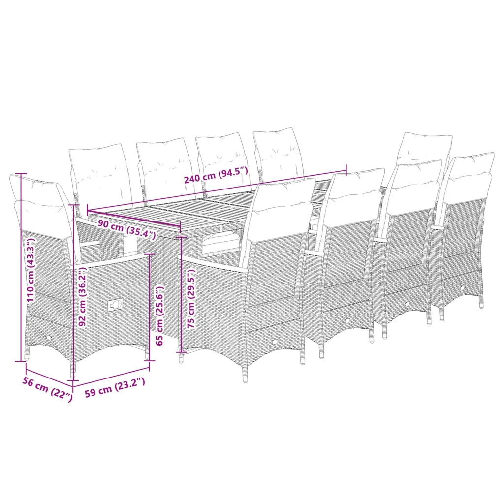 Set da Bistrò da Giardino 11 pz con Cuscini Nero in Polyrattan 3277268