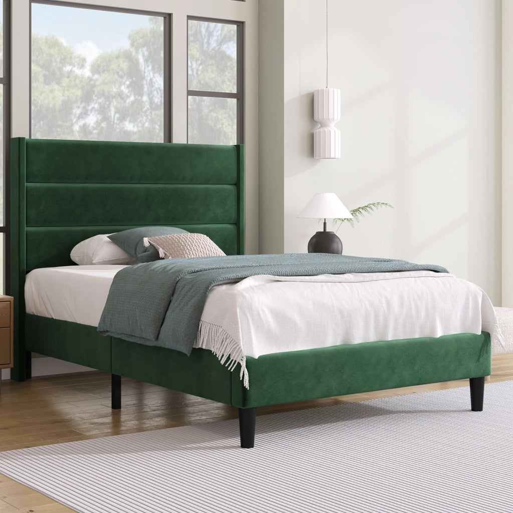 Letto singolo imbottito 90x200 cm in velluto verde scuro