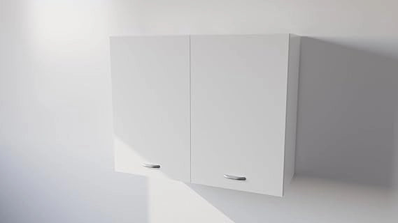 Pensile Cucina  in Legno Nobilitato Bianco Mobile Alto con 2 Ante, Pensile Componibile Moderno Made in Italy (H80XL72XP32cm)