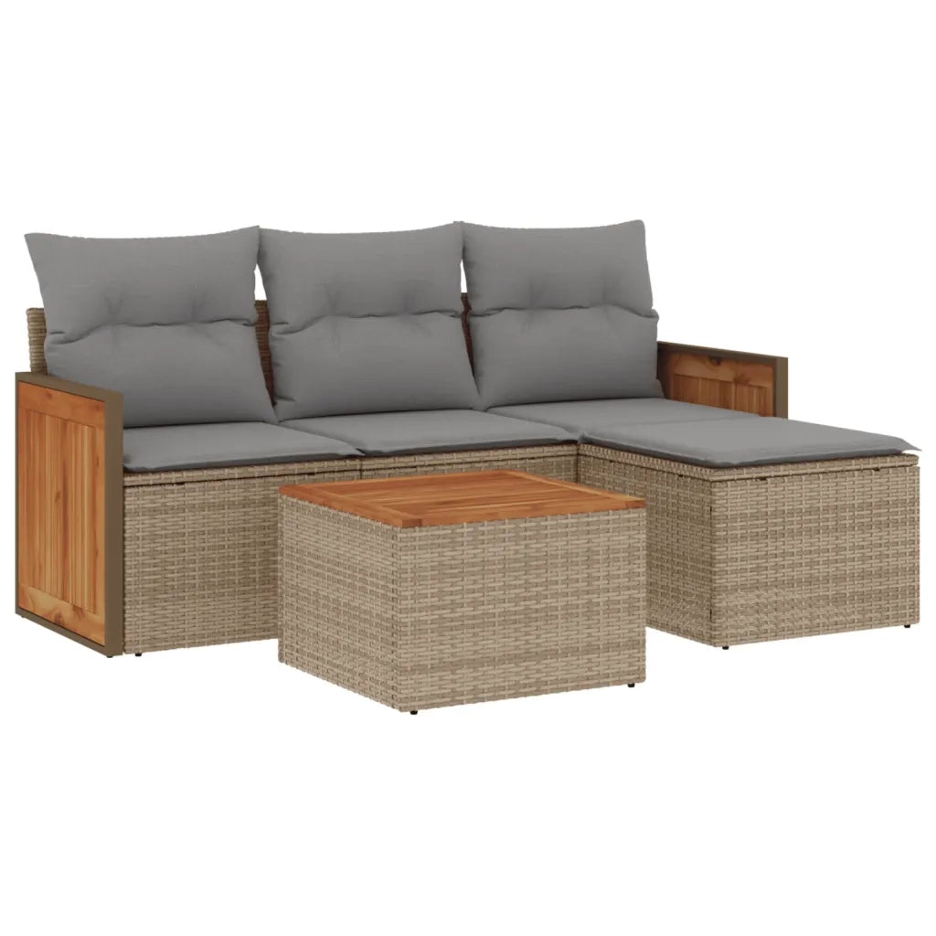 Set Divano da Giardino 5 pz con Cuscini Beige in Polyrattan 3259994