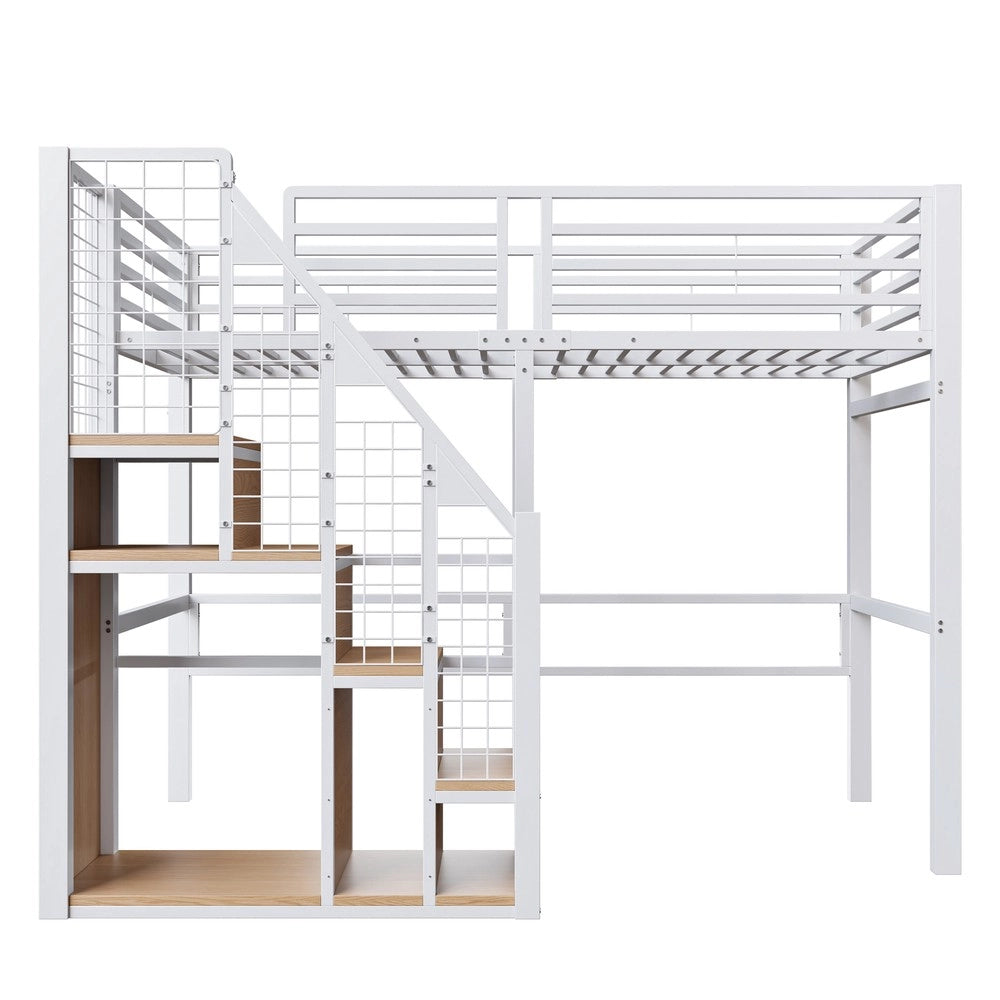 Letto a Soppalco con Scala di Sicurezza ¨C MINIMAL ¨C Singolo 90x200, Metallo, Bianco
