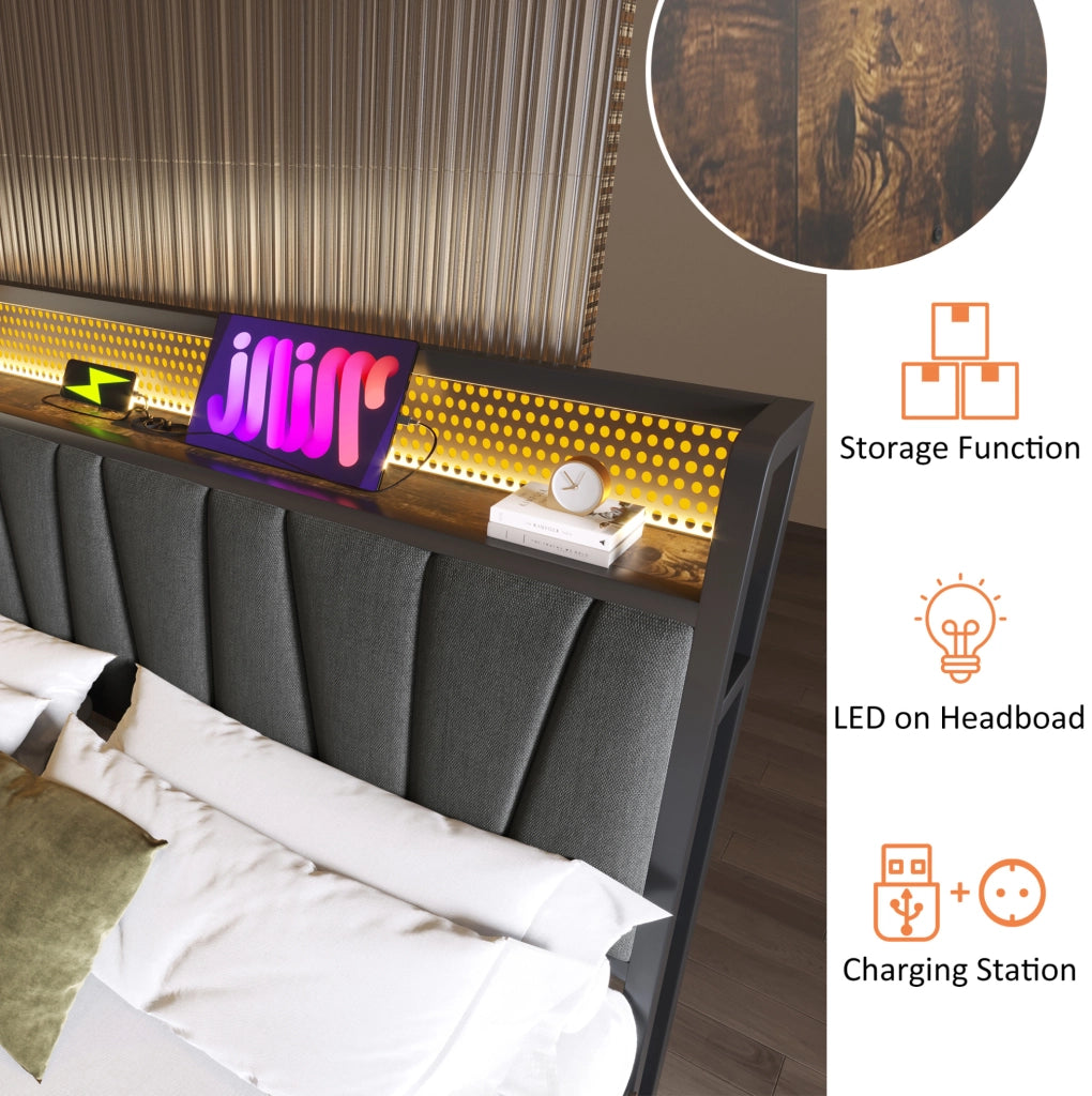 Letto matrimoniale 180x200 cm grigio con LED RGBW e USB