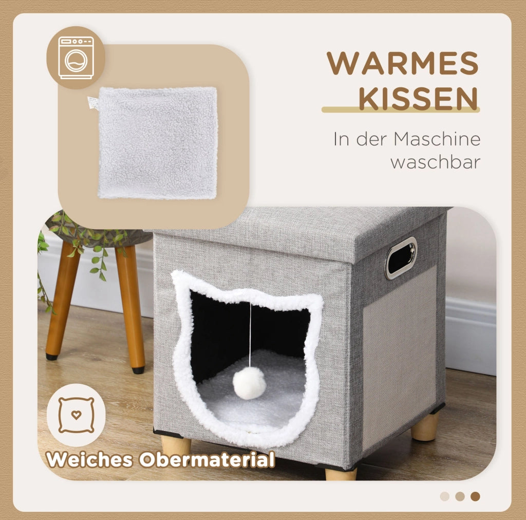 pouf per gatto 35,5 x 35,5 x 42,5 cm grigio in MDF con cuscino