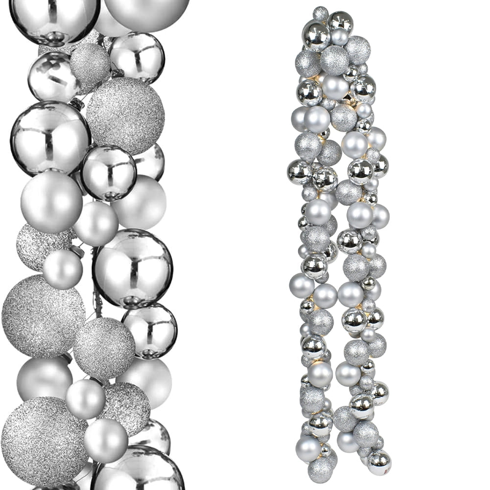 Ghirlanda Natalizia 142 Palline Natale 180cm Festone con LED Natalizio Argento