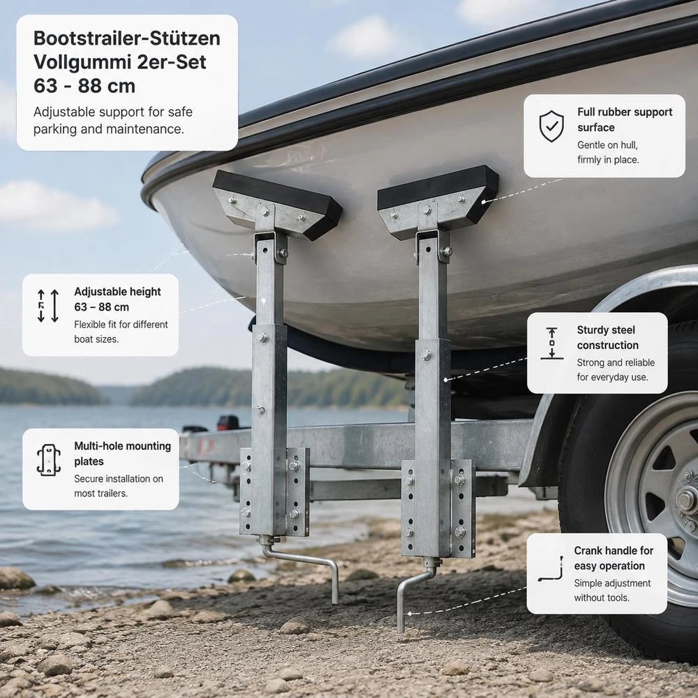 Boat Trailer Supports, Solid Rubber, Set Of 2, 63 - 88 Cm