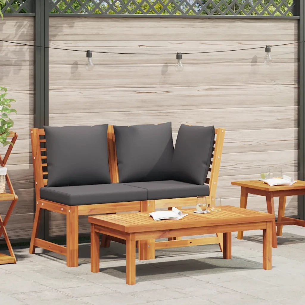 Set Divani Giardino 3pz Cuscini Grigio Scuro Acacia Massello