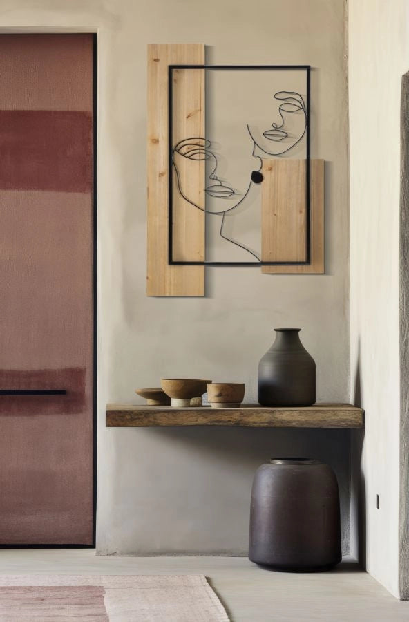 Pannello da Muro Faces Ferro e Wood 63x2x90 cm in Ferro e MDF Nero e Marrone