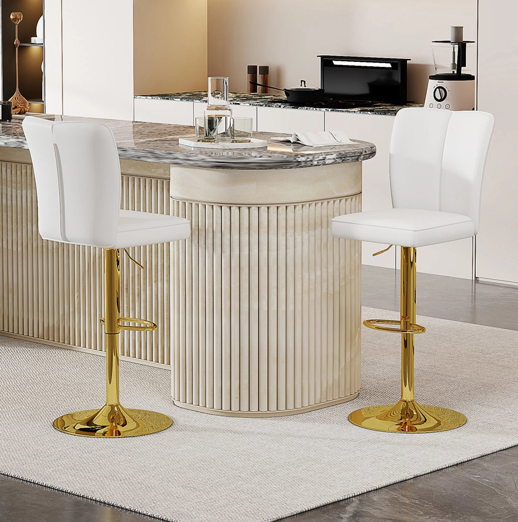 SGABELLO BAR Regolabile 95,5-117,5 cm Bianco/Oro Set da 2 pezzi