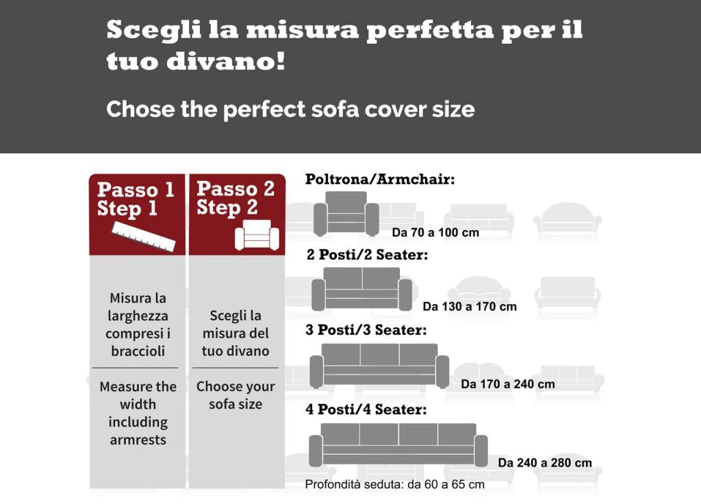 Copridivano Sofà Poltrona Elasticizzato Protezione Macchie Modello Wonderful - 4 Posti - Marrone