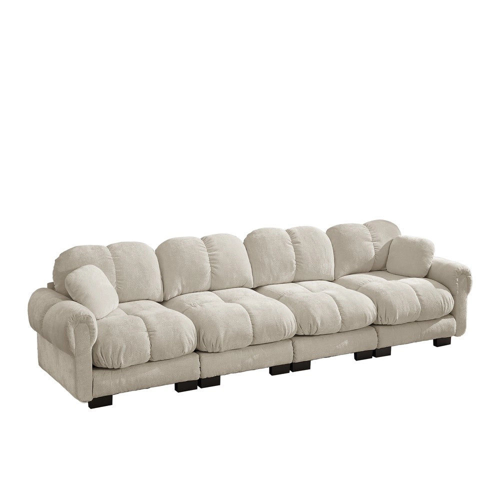 Divano 4 posti ¨C Minimal ¨C tessuto chenille grigio chiaro con braccioli cuscini imbottito