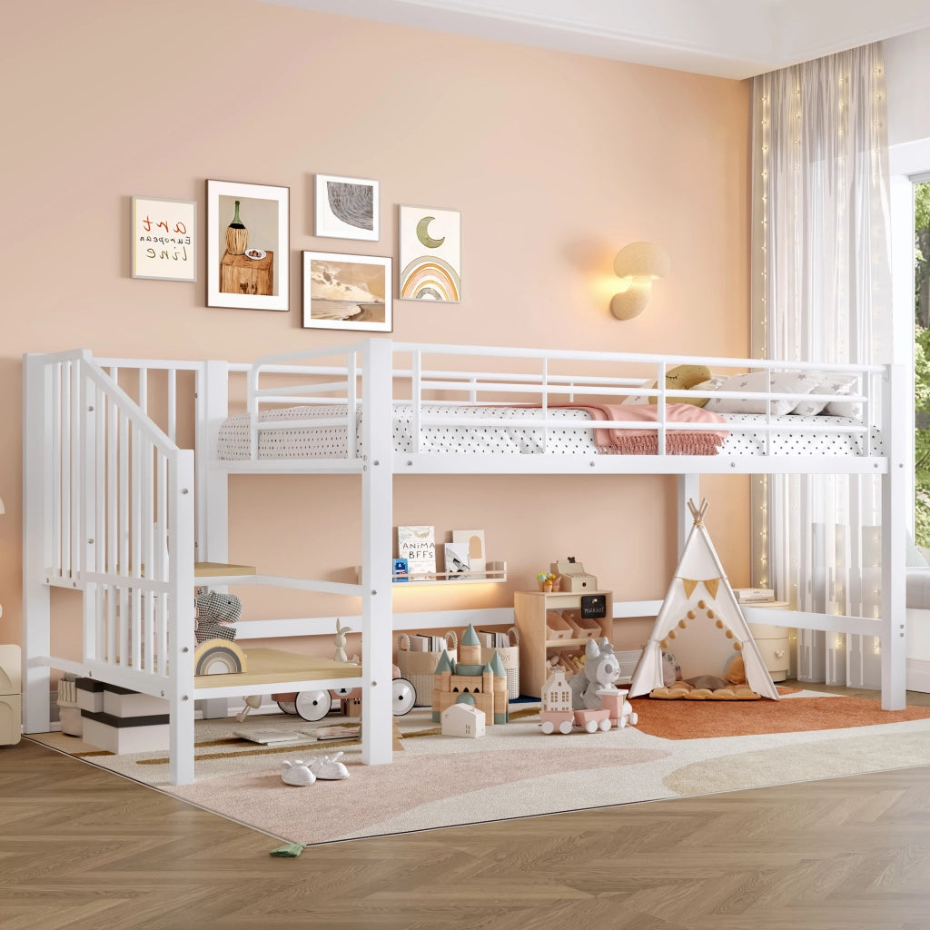 Letto a mezza altezza 90 x 200 cm con scala contenitore - Bianco