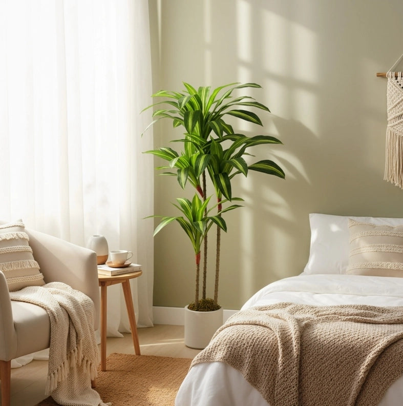 ALBERO ARTIFICIALE Dracena 120 cm Verde con vaso bianco