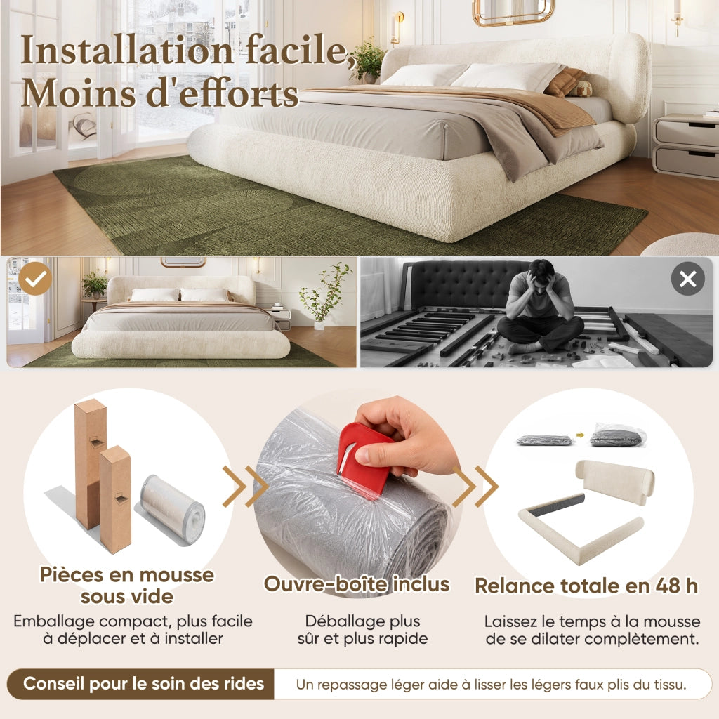 letto imbottito chenille beige 140 x 200 cm